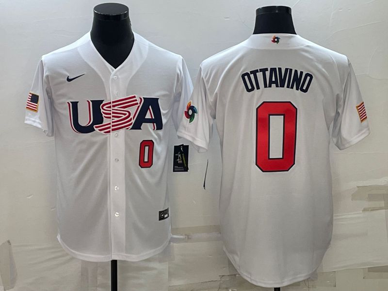 Men 2023 World Cub USA 0 Ottavino White Nike MLB Jersey5